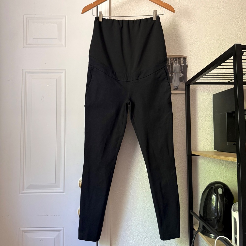 SEZANE black maternity cotton blend stretchy slim leg pull on pants